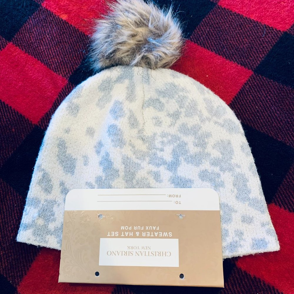 ❄️ Christian Siriano Animal Print Faux Fur Pom Hat NWT